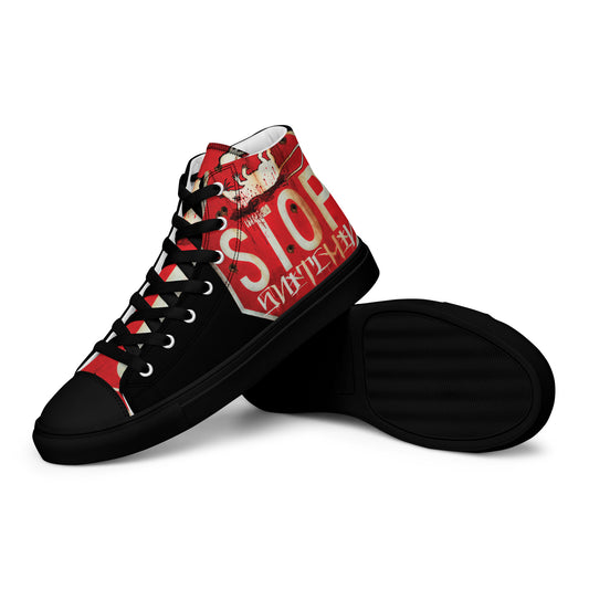 Stop Snitchin Men’s high top canvas shoes